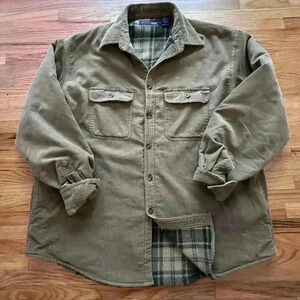 Vintage Workwear Oversized Corduroy Shirt Jacket SZ L Fleece Lined ButtonUpCoat